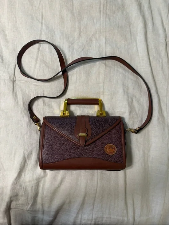 Vintage Dooney & Bourke Brown/Burgundy Pebbled Leather Top-Handle Crossbody