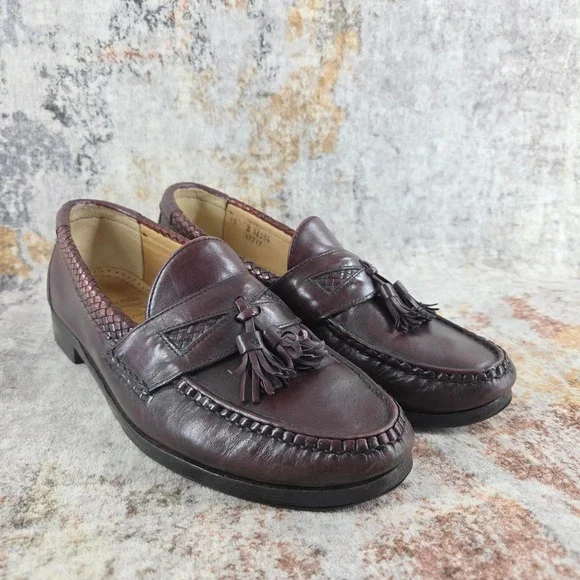 Allen Edmonds Maxfield Slip On Penny Loafers Mens 10 Brown Red Leather‎ Tassel