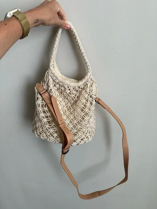 Target Cream Crochet Handle and Crossbody with Tan Adjustable Strap