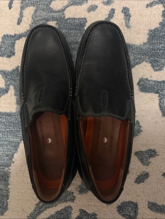 Men's Black Leather Slip-On Clark Dress Loafers