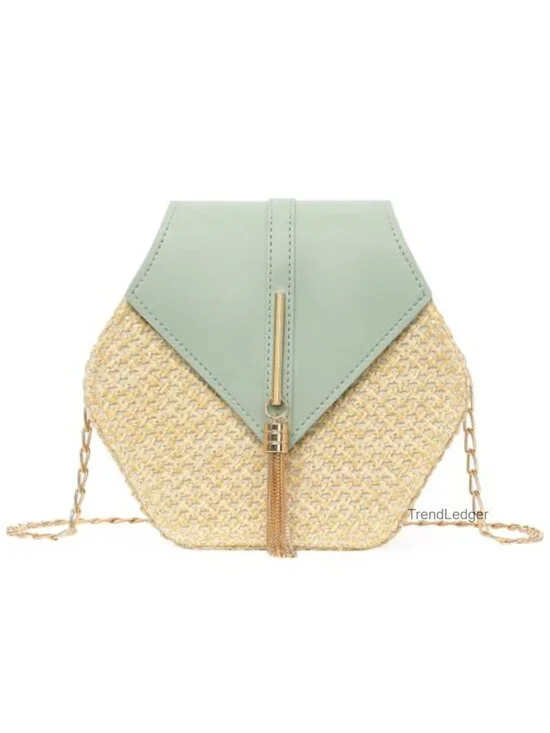 Straw Crossbody Bag Metal Tassel Small Purse Beach Shoulder Bag