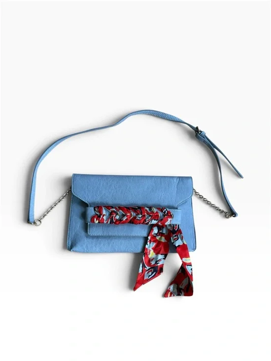 Market & Spruce- Prue Light Blue Crossbody Bag with Red Scarf Accent