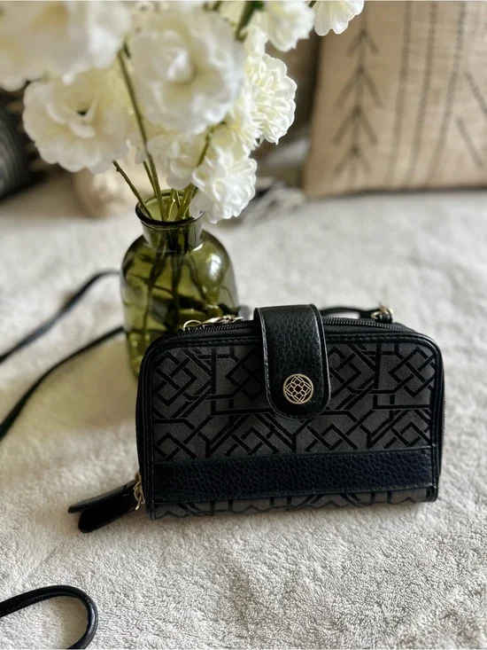 Black Patterned Crossbody Wallet Bag