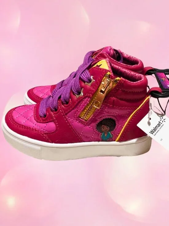 NWT Karma's World Toddler Shoes Pink Glitter High Top Zippper Sneakers Size 9