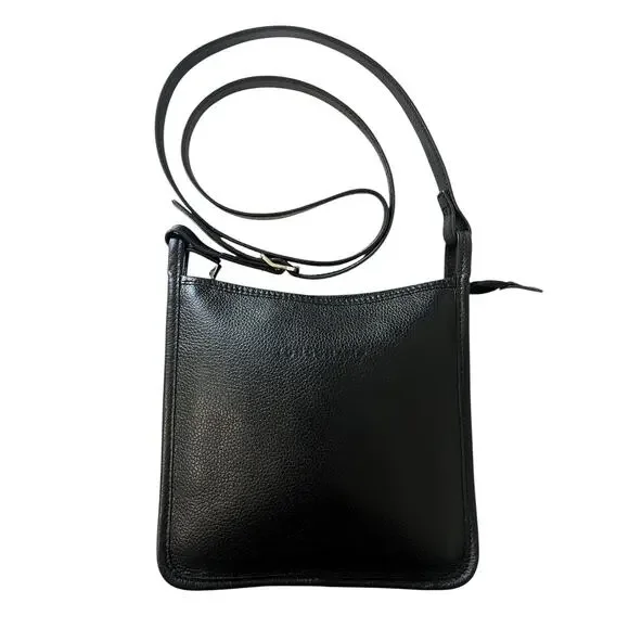 Longchamp Le Foulonne Black Grained Leather Crossbody Bag Minimalist Messenger