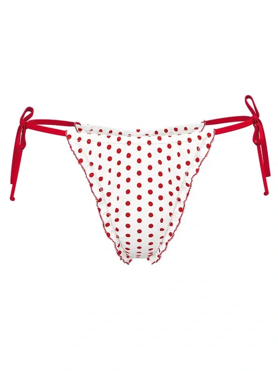 PINK x Frankie's Bikinis Cream Bikini bottom with Red Trim and Polka Dots