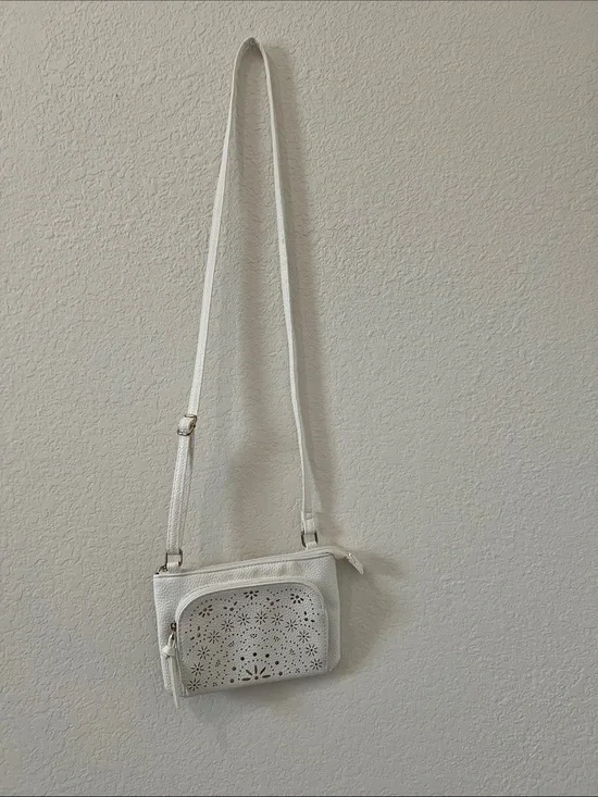Claire's White Laser Cut Flower Crossbody Bag
