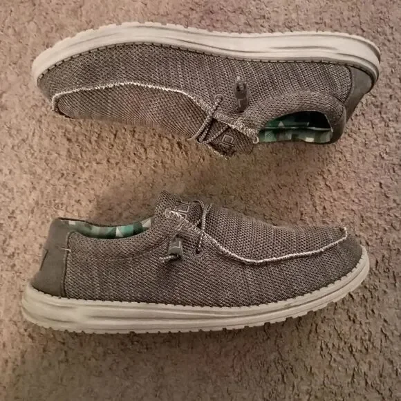 Hey Dude Mens Wally Sox Grey Charcoal Casual Slip-On US 12 PRE-OWNED