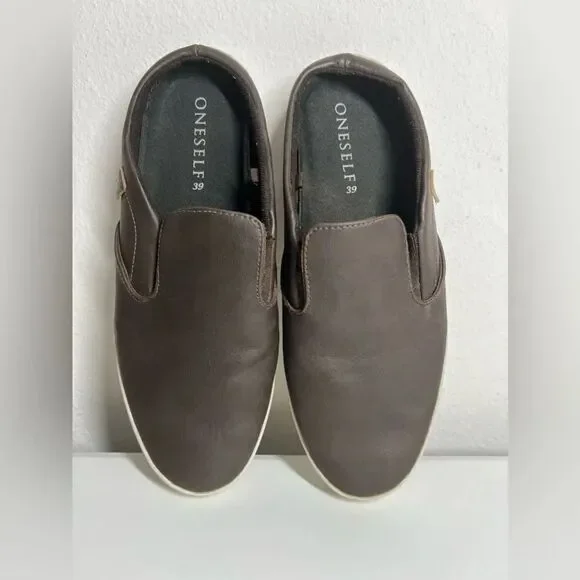 Oneself Men’s Genuine Leather Slip-On Flat Backless Brown Sz 39 EU/6,5 US