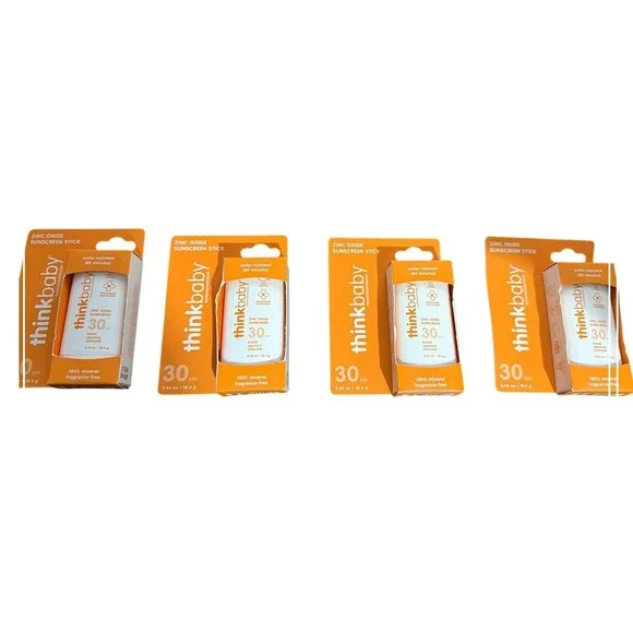 (4pk) Thinkbaby‎ Zinc Oxide Sunscreen Stick SPF 30 Mineral 0.64oz Fragrance Free