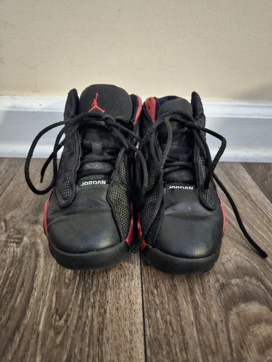 Jordan 13 Kids Black and Red Sneakers, Size 2.5