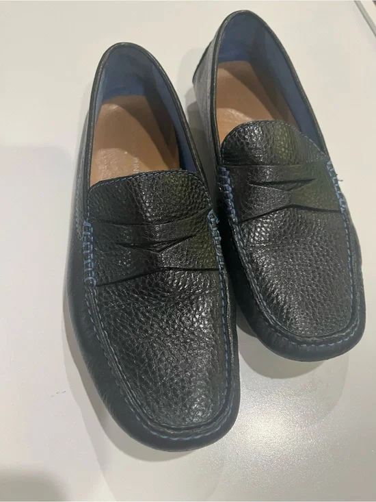 Donald Pliner Men's Blue Pebbled Leather Moc Toe Driving Loafers