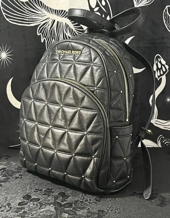 Michael Kors Abbey Medium Studded Leather Backpack Black Gold 35T8GAYB2L