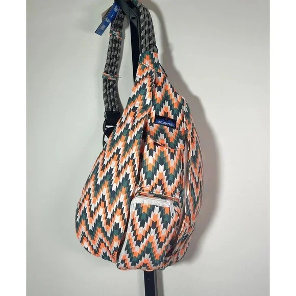 NWT KAVU Rope Bag Everglade Tile Orange Sling Crossbody Backpack Cotton Canvas
