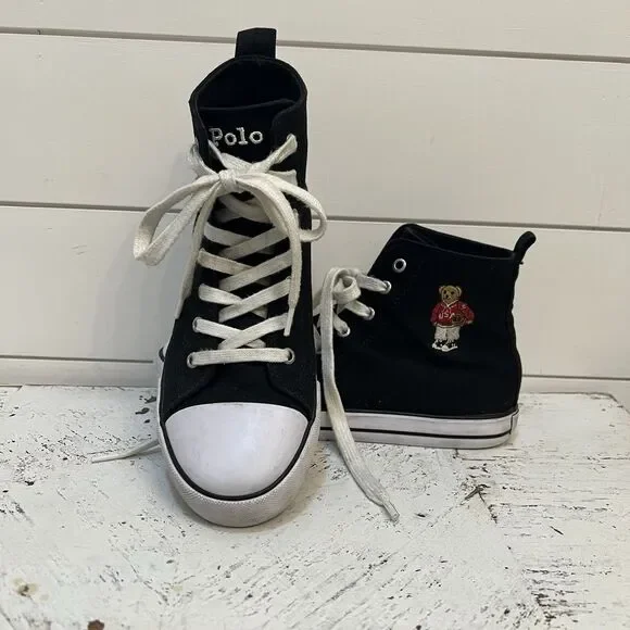 Polo Ralph Lauren Hamptyn-HI-II-Bear Sneakers Black Shoes Unisex Sz. 5