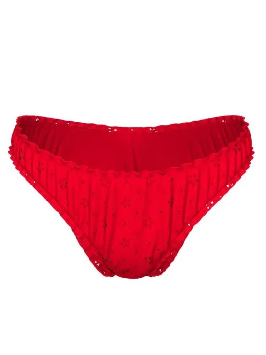 New! PINK x Frankies Bikinis Red Hudson Eyelet Cheeky Bikini Bottom 39212