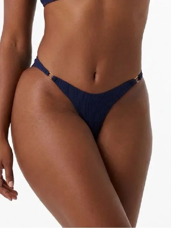 FRANKIE’S BIKINIS | NEW Sara Ribbed Bikini Bottom Navy Blue Women’s Size Large