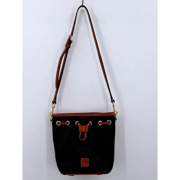 Dooney & Bourke Bucket Bag Women Small Black Tan Pebbled Leather Crossbody