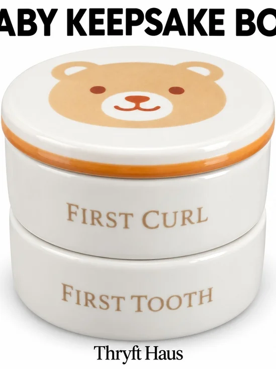 DEMDACO Baby First Tooth First Curl Bear Ceramic Stackable Keepsake Box New