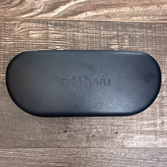 Déjà vu Black Hard Clamshell Case for Glasses, Portable Faux Leather