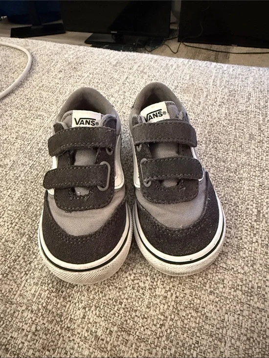 Vans Kids Gray and White Velcro Skate Sneakers