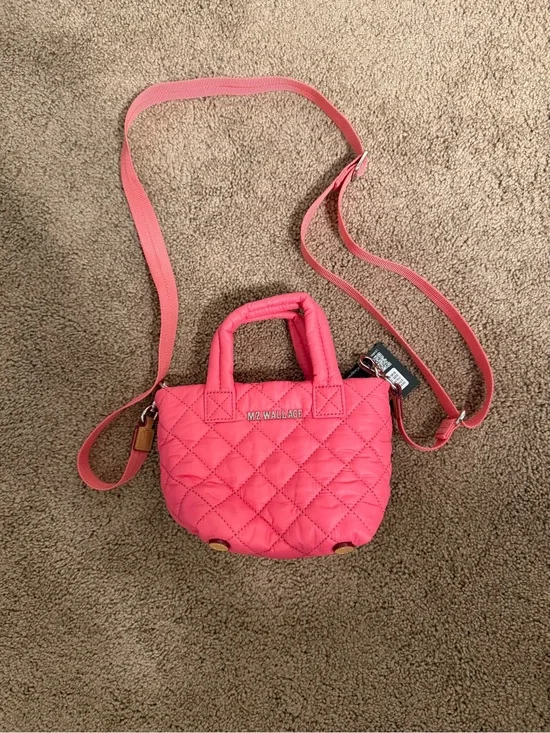 MZ Wallace Petite Quilted Small Crossbody Tote in Flamingo Pink