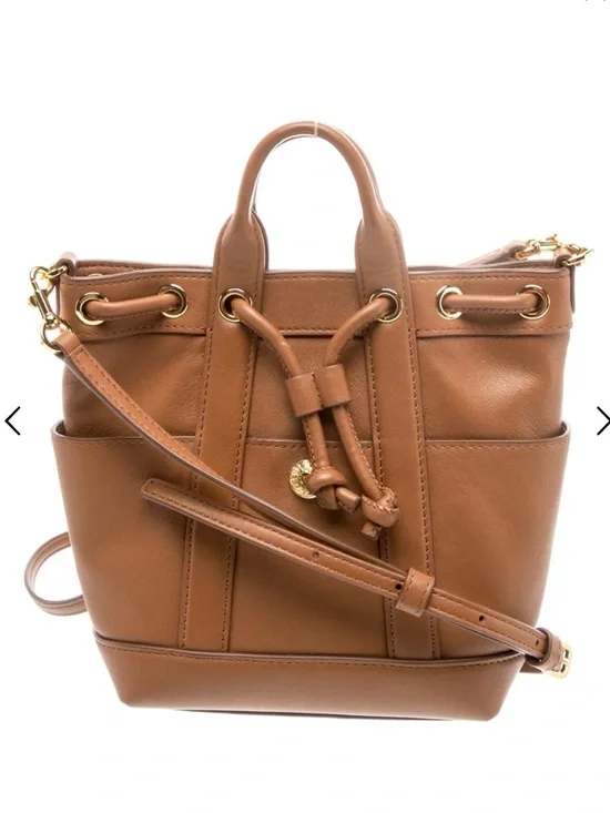 NWT Veronica Beard Goody Tan Leather Bucket Bag Crossbody Top Handle