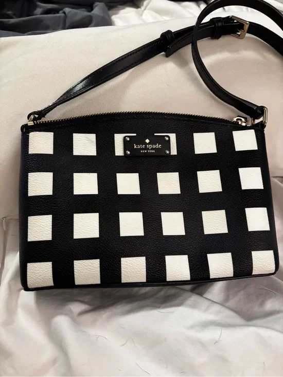 kate spade Black and White Gingham-Style Crossbody Bag