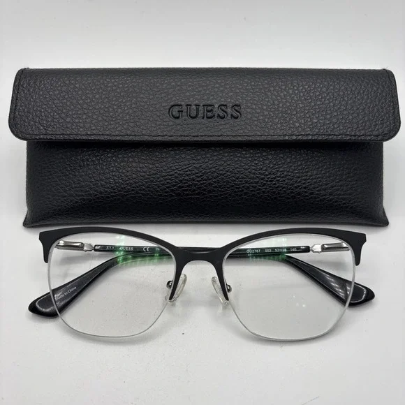 GUESS GU2787 002 Black Metal Cat Eye Eyeglasses Frame 52-18-140mm w/case