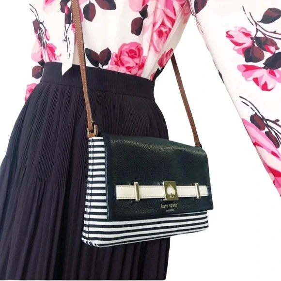 Kate Spade Striped Crossbody Bag Black and Cream