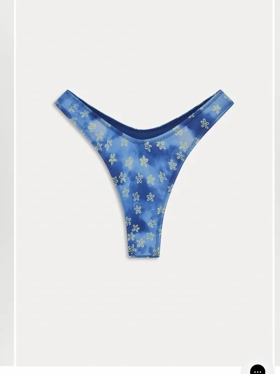 Frankie's Bikinis Blue Floral High-Cut Bikini Bottom Size Large