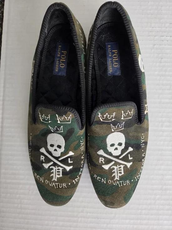Polo by Ralph Lauren Men’s Camo Slip-On Shoes with Skull Graphic 8.5
