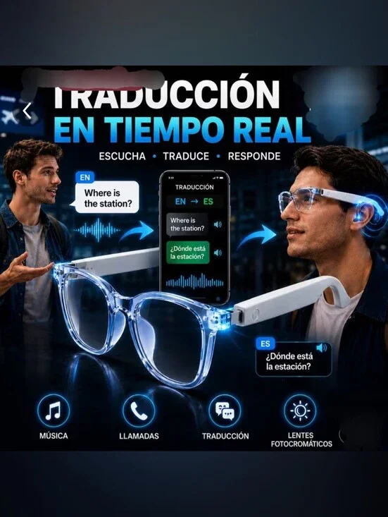 Smart Translation Glasses - Black, Bluetooth, IA