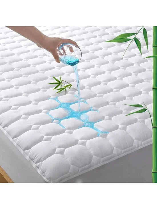 Waterproof King Mattress Protector, Deep Pocket Bamboo Pad Cover, Soft Quilted