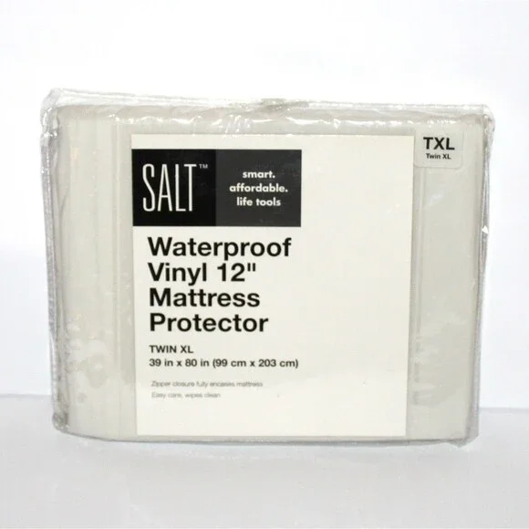 Salt Waterproof Mattress Protector Twin XL 12” white vinyl zippered