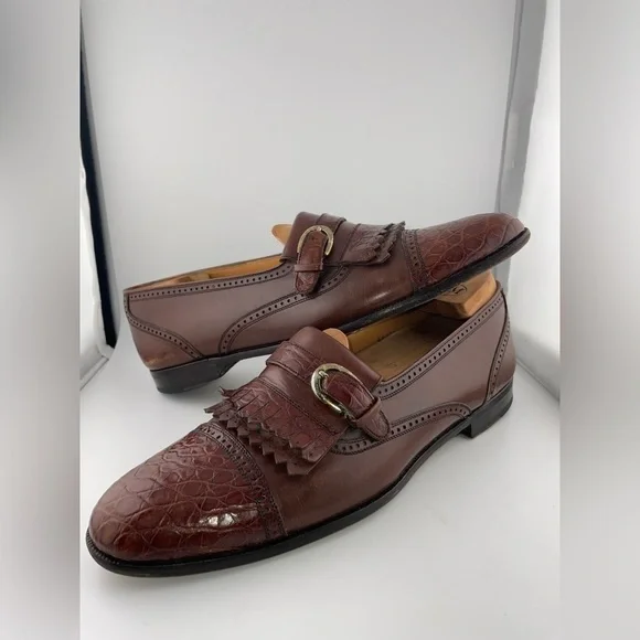 MIGUEL ANGEL Tassel Crocodile Brown Sz 10.5B Men Slip-On Loafers Made In Spain