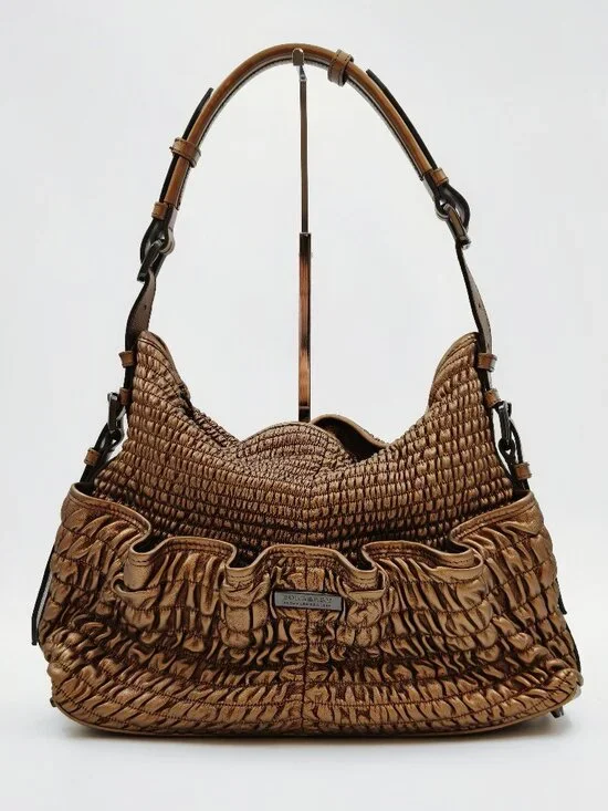 Burberry Metallic Bronze Ruched Leather Hobo Shoulder Bag