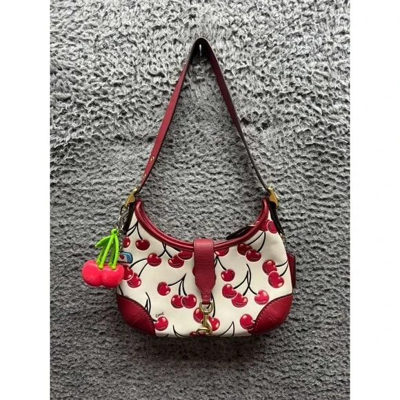 Authentic Coach Women's Leather Hamptons Hobo Bag With Cherry Print J2481-CY936
