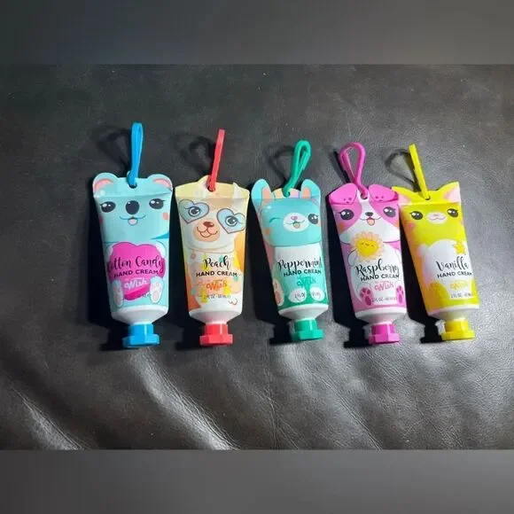 5 New Wish Scented Hand Cream Set NWT Peach Cotton Candy Peppermint Vanilla Rasp