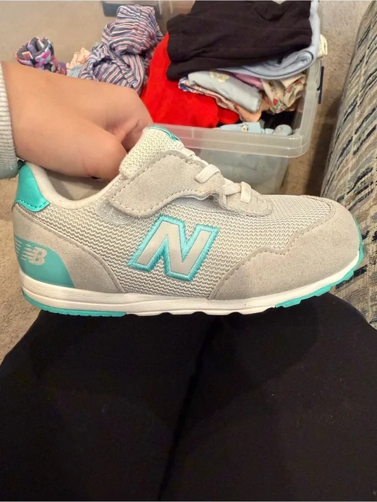 New Balance Kids Gray and Teal Velcro Athletic Sneaker