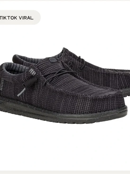 Hey Dude Wally Stretch Sox Black Knit Slip-On Loafers with Toggle Lacing