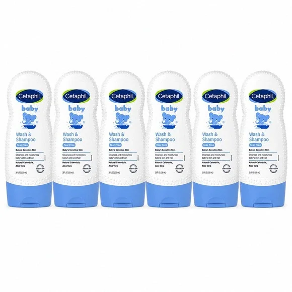 6 Pack Cetaphil Baby Wash & Shampoo with Natural Calendula Tear Free‎ 7.8oz Each