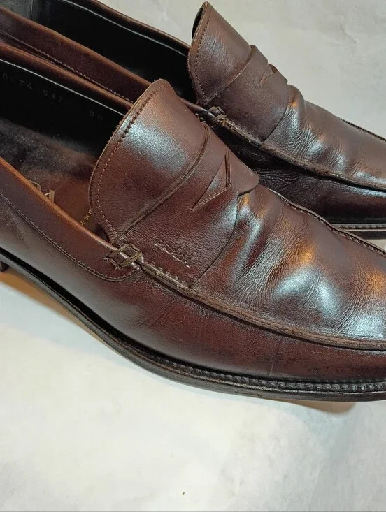 Prada Men's Brown Logo Leather Slip-On Loafers Italy Loafers Uk 8.5 Us 9.5