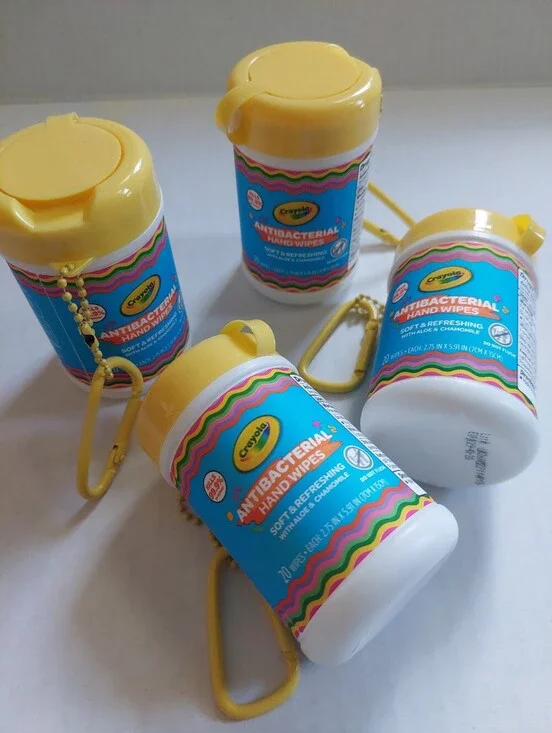 4 Pcs Crayola Antibacterial Hand WIPES Kids Keychain Backpack Clip Party Favors