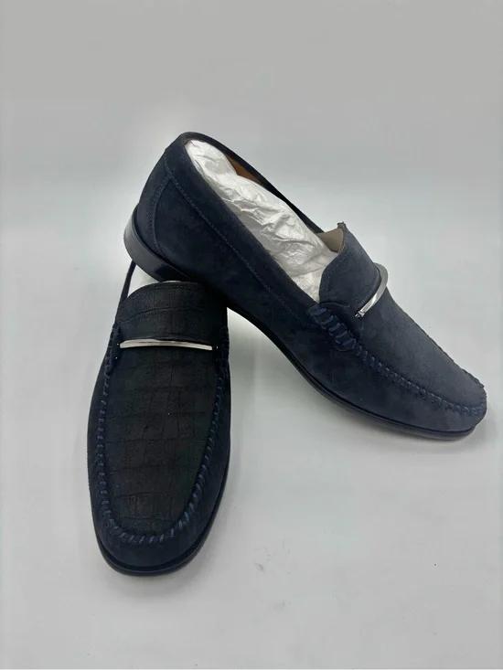 NEVER WORN- Navy Suede with Croc Emboss Bit Loafers- Flag Ltd