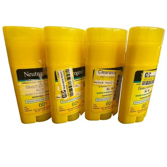 Lot of 4 Neutrogena Beach Defense Kids Sunscreen Stick SPF 60+ 1.5oz Each