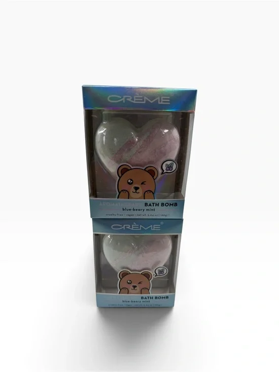 2 Crème Blue-Beary Mint Heart Kids Bath Bomb - Pink & White