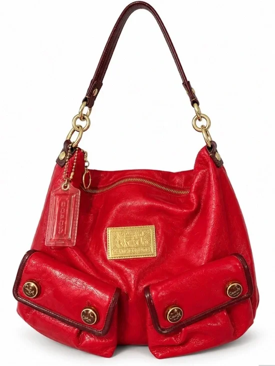 Coach Red Poppy Glam Double Pocket Hobo with Gold Hardware Y2K