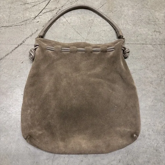 Clare V. Suede Hobo Cinch Drawstring Bag Purse Slouchy Leather Taupe Brown Tan