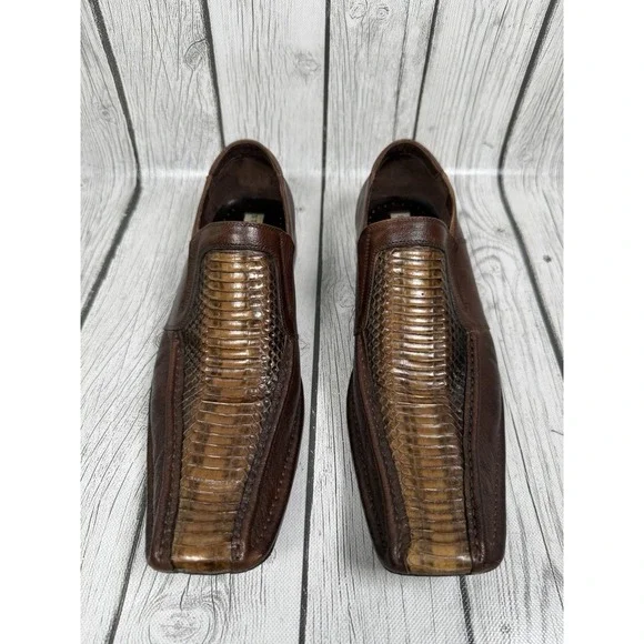 Steve Madden Pointer Cognac Snake Men's Size 8.5 Dress Loafers Shoes Pre-owned
